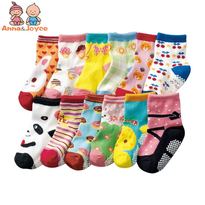 12pair/Lot Non Slip Toddler Socks with Grip for
