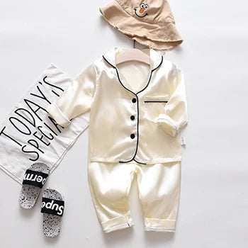 Toddler Girls Silk Satin Pajamas Sets Cartoon Kids