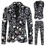 Mens Fashion Casual Suit Printed Christmas Jacket Pants
