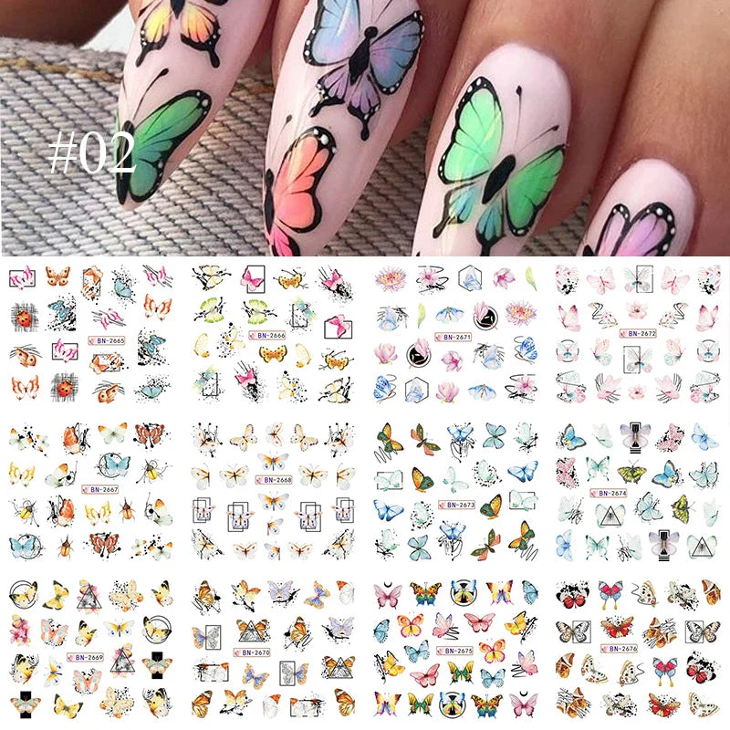 12 Designs Nail Stickers Set Mixed Floral Geometric