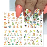 12pcs Hedgehog Animal Nail Water Stickers Pine Cones