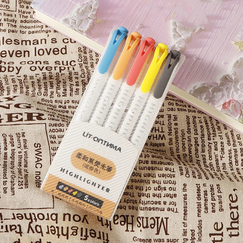 5 Colors/box Double Headed Highlighter Pen Set Fluorescent