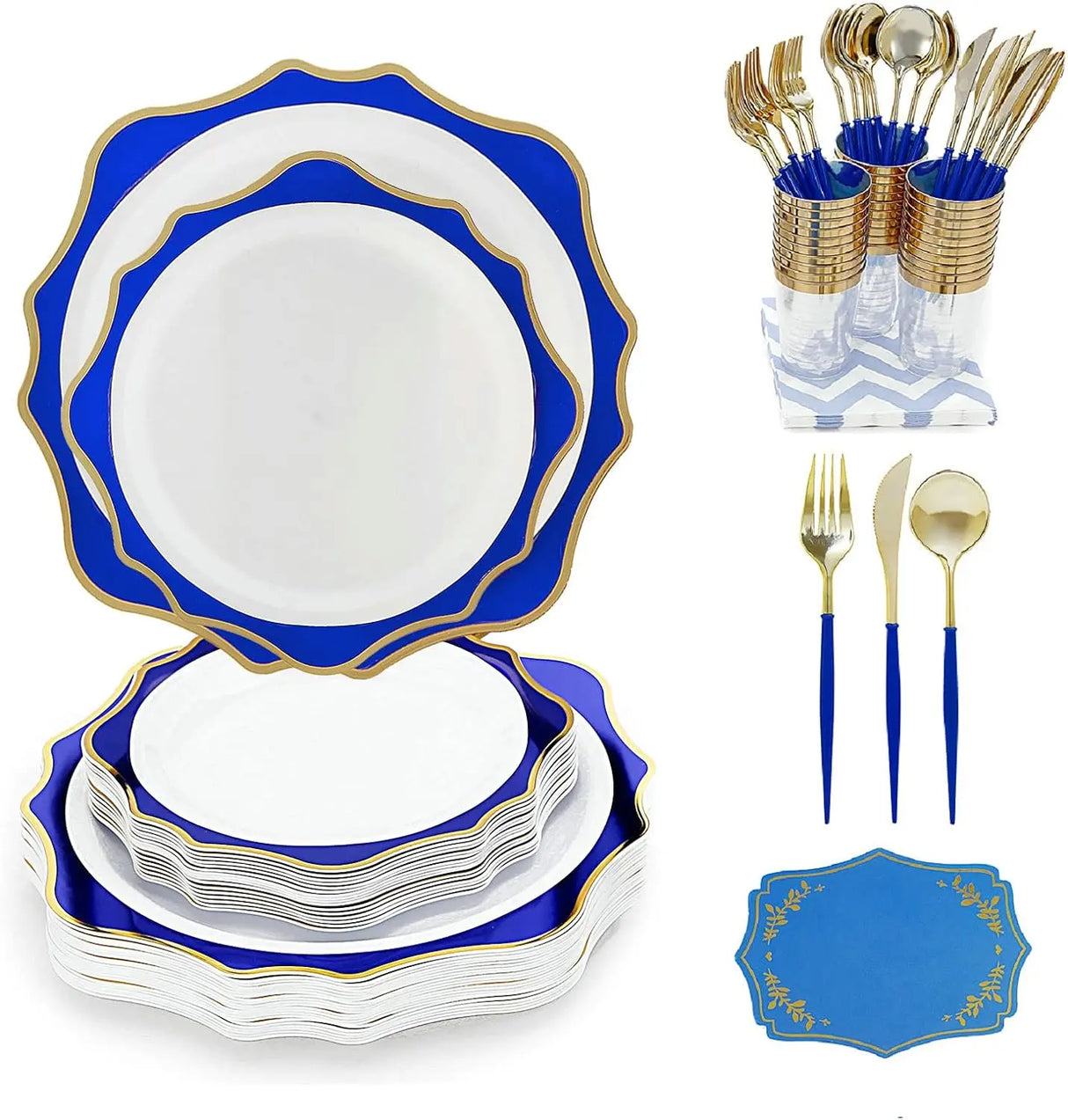 225pcs Gold Disposable Dinnerware Set, 25 Dinner Plates,