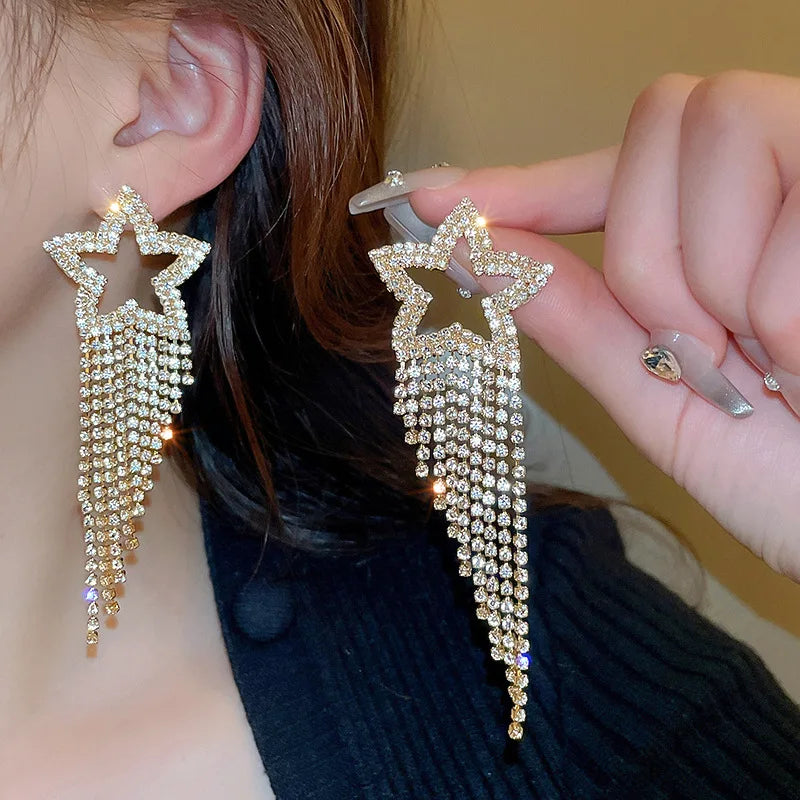 Fashion Statement Earring Long Full Rhinestone Big Earrings