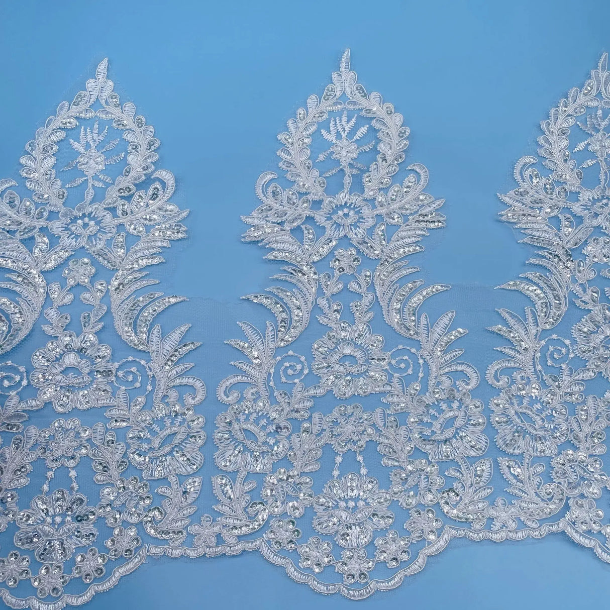 Delicate 1Yard Silver Sequin Cording Fabric Flower Venise