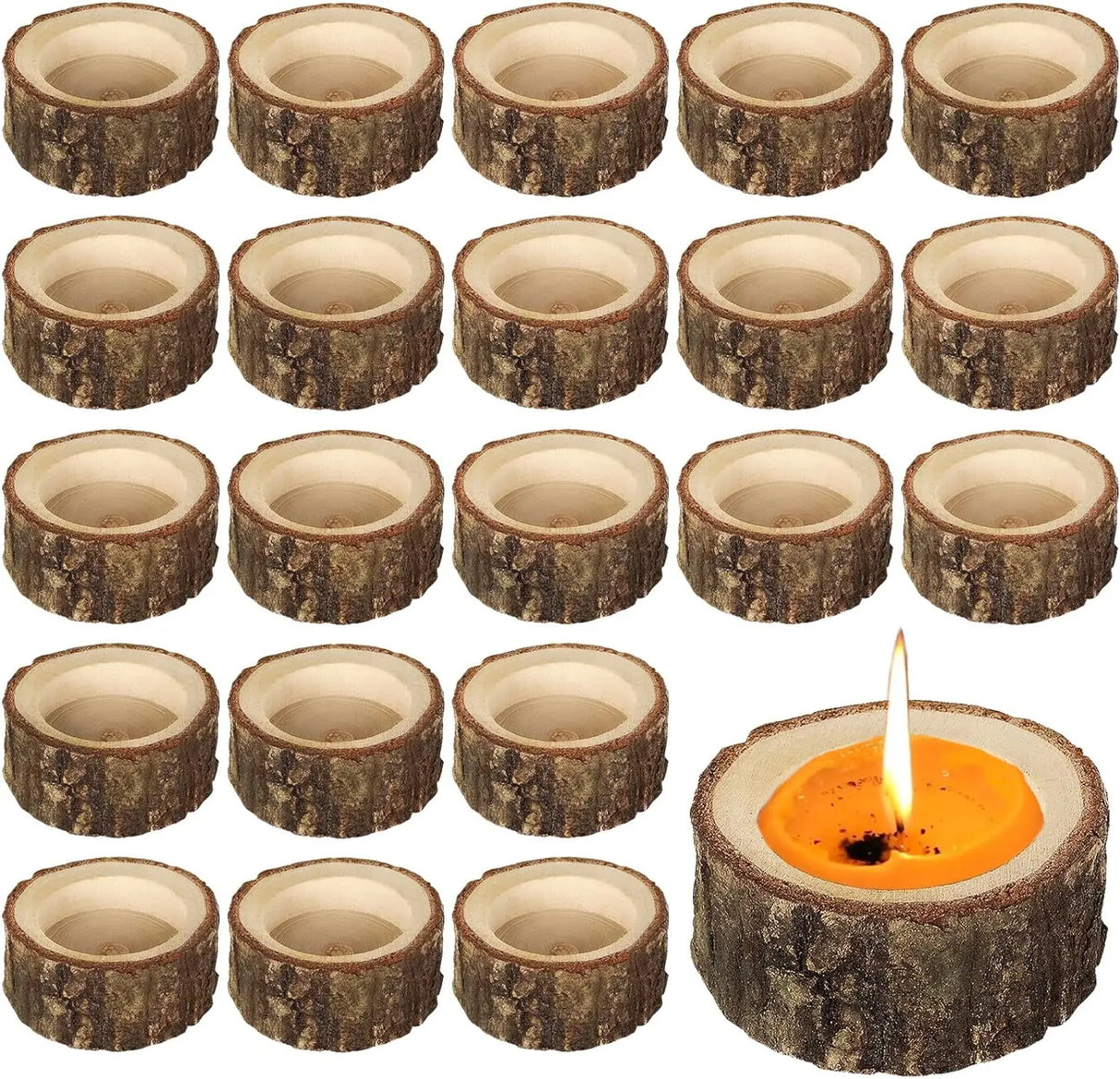 12/24PCS Tea Light Candle Holders Wooden Votive Tealight