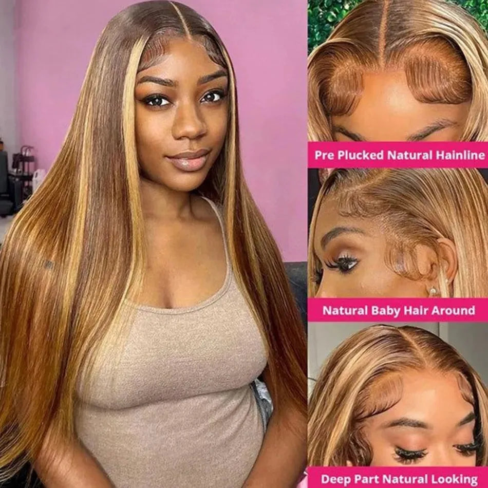 Highlight Ombre Colored Brown Lace Front Human Hair