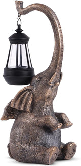 15 in Solar Elephant Yard Statue White Elephant
