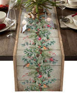 Modern Elegant Table Runner Eucalyptus Berries Robin Table