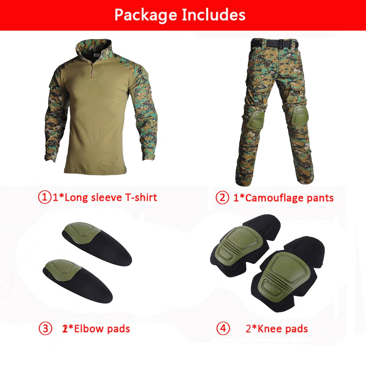 Mens Tactical Suit with Pads Combat Shirtpants Military