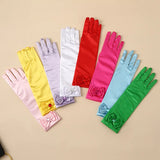 1 Pair Bow Satin Gloves for Kids - Stage Dance & Wedding Accessories