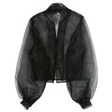 Lantern Sleeve Shirt Bubble Sleeve Perspective Mesh Mask