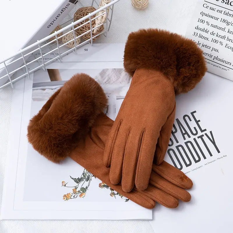 Korean Suede Leather Sports Cycling Warm Gloves Women's