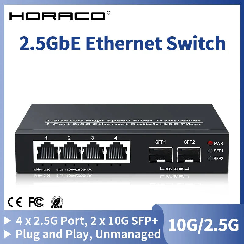 HORACO 2.5GbE Ethernet Switch 4 Port 2500Mbps Network