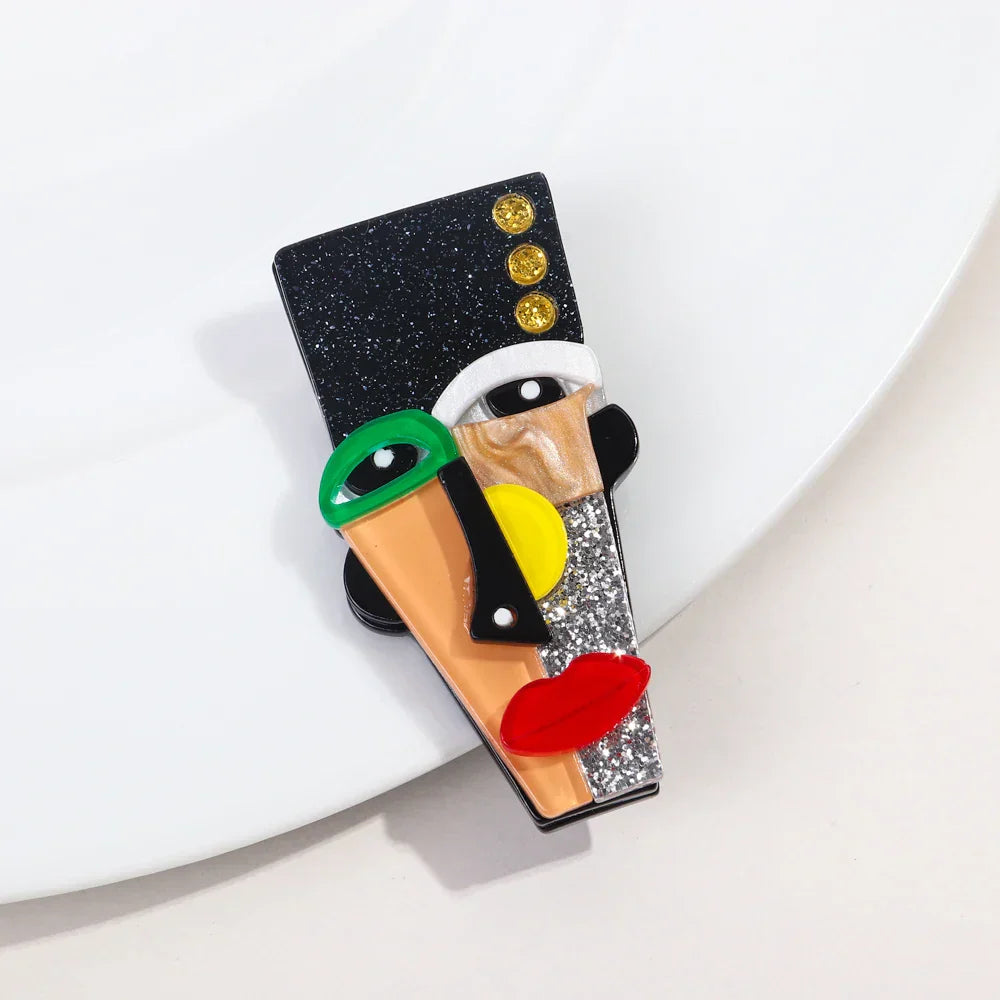 FishSheep Abstract Acrylic Geometric Face Figure Brooches for