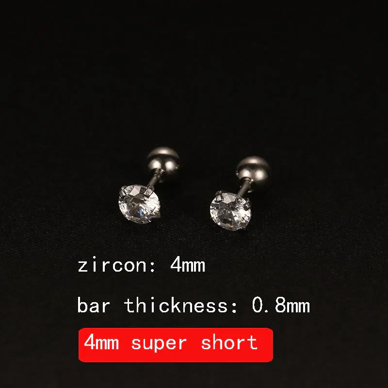 2PCS 4mm Short Ear Studs Earring Outside Upper