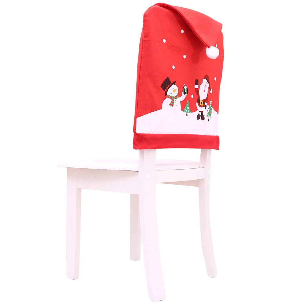 Christmas Santa Claus Snowman Chair Cover Red Printing