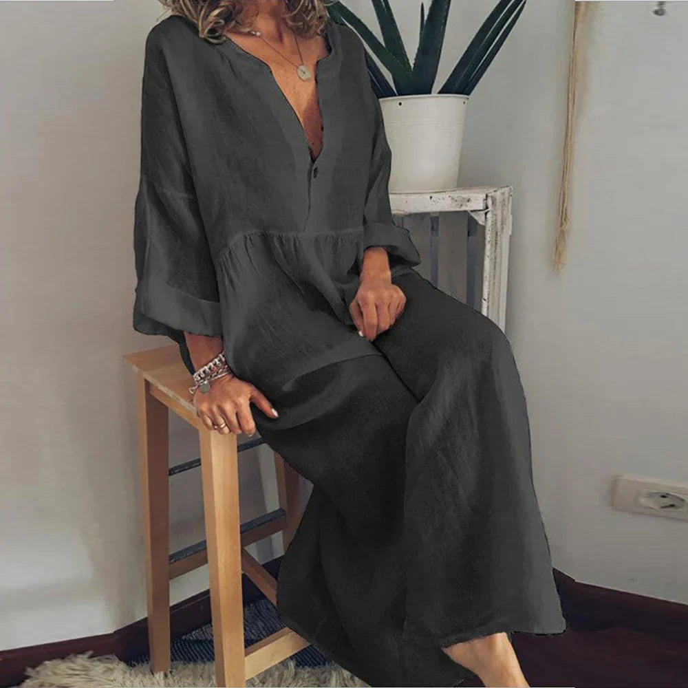 Cotton Linen Oversized Long Dress for Women Clothing