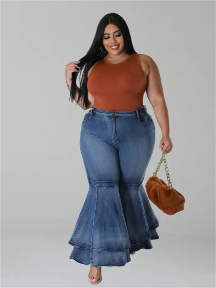 Plus Size Jeans Women Casual High Waist Flare