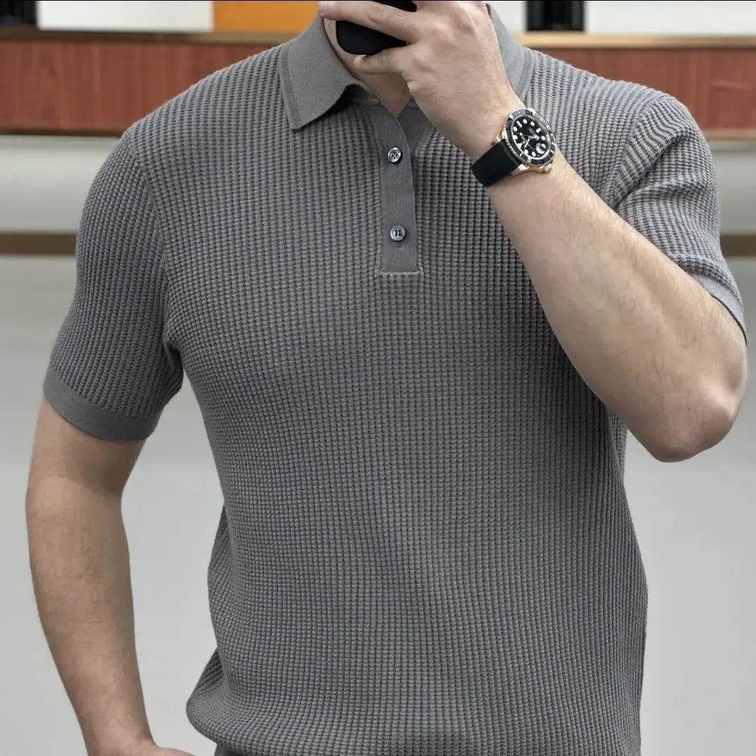 Business Office Casual Men's Button Polo-Neck T-shirt Fashion