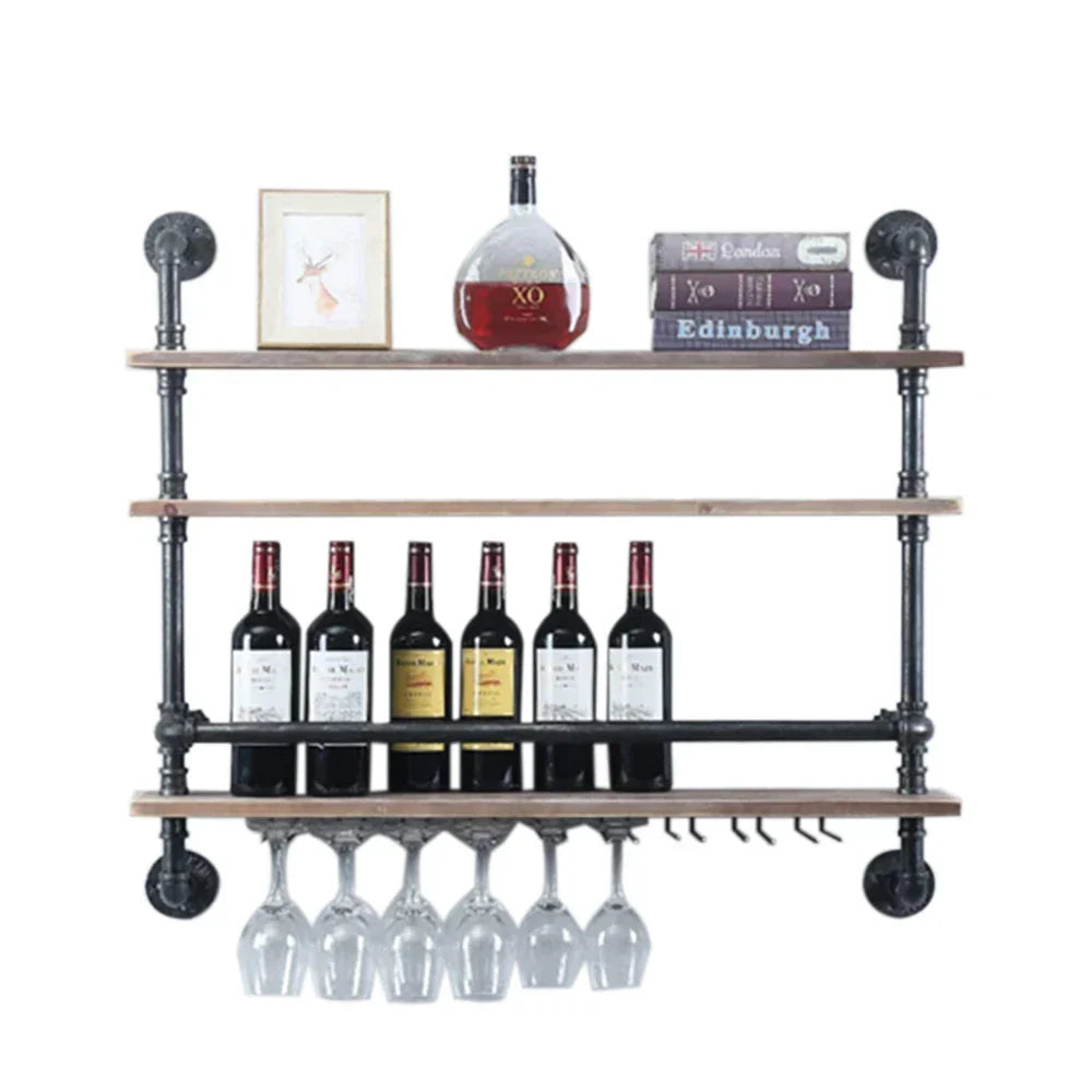 Industrial Pipe Shelf Wine Rack Wall Mounted