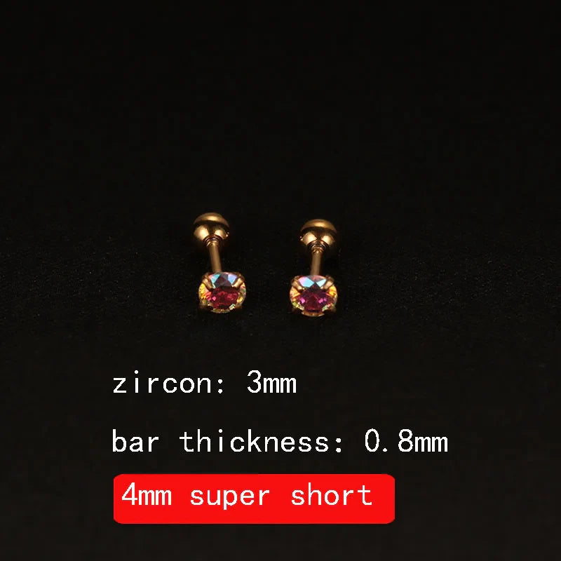 2PCS 4mm Short Ear Studs Earring Outside Upper