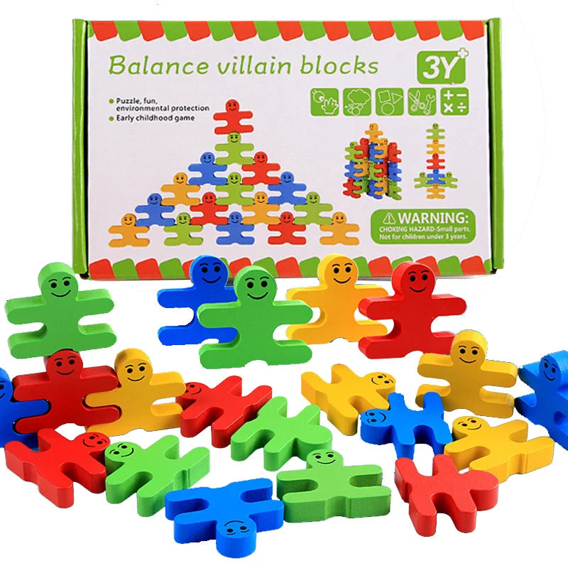 16pcs Rainbow Wooden Building Blocks Balance Thinking Training