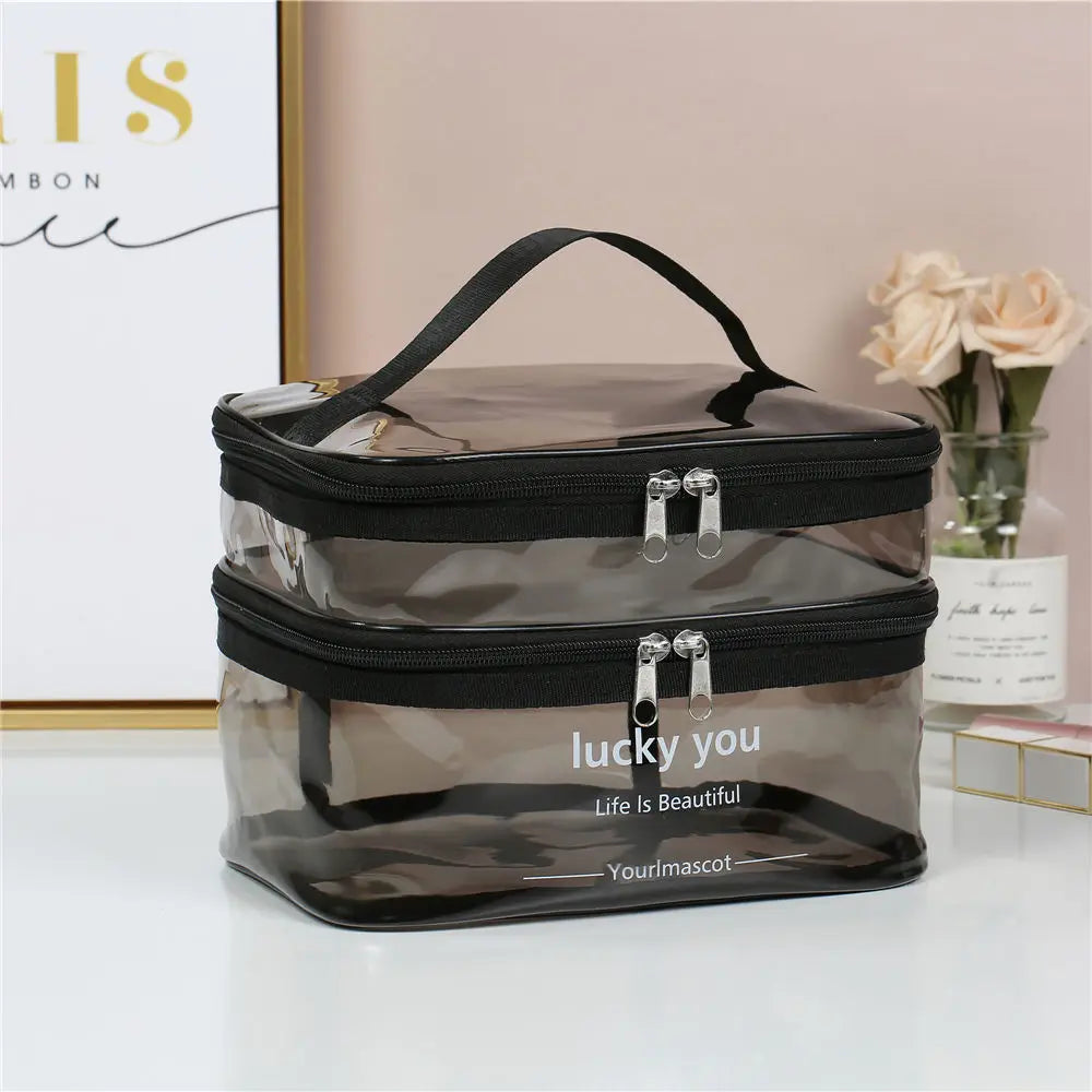 Women's double layer large capacity portable toiletry bag Waterproof cosmetics bag travel storage bag