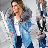 New 2024 Fashion Hooded Big Fur Collar Denim