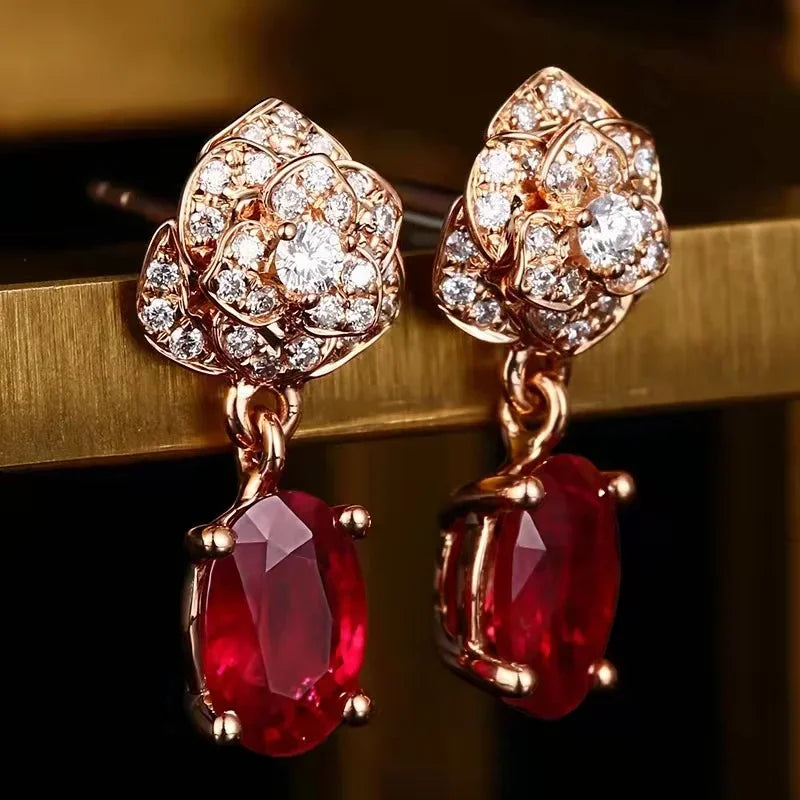 Exquisite Women Gold Plated Red Dangle Earrings for