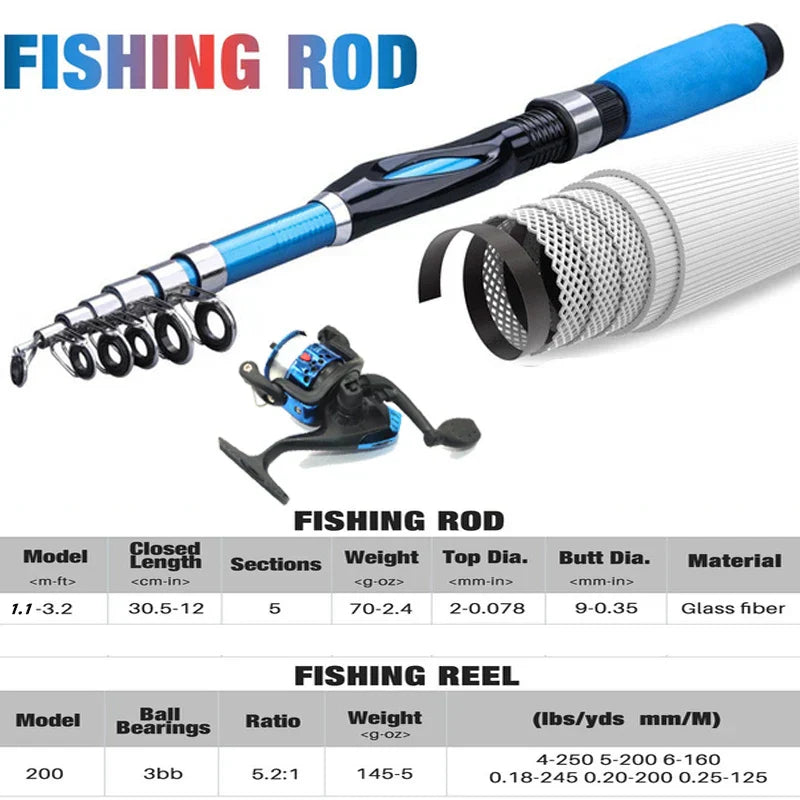 Fishing Rod Full Kits 1.2M Telescopic Sea Spinning