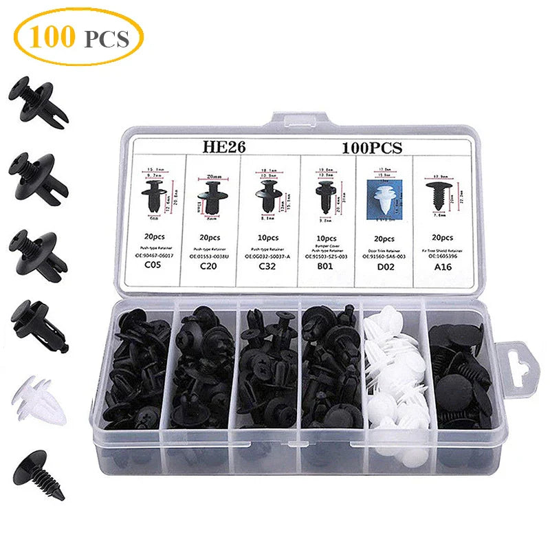 100Pcs Car Plastic Clips Fastener Screws Body Push