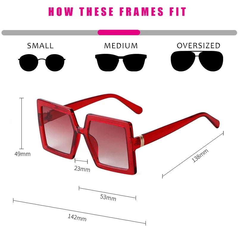 Retro Pink Big Frame Square Sunglasses Women Brand