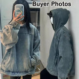 Japanese Denim Hooded Jacket Men Women Loose Casual