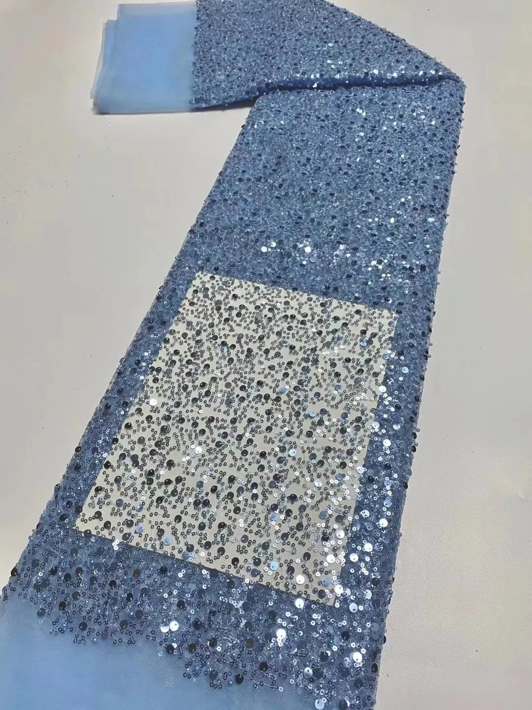 Heavy silver Sequins Lace Fabric With Bead Sequins