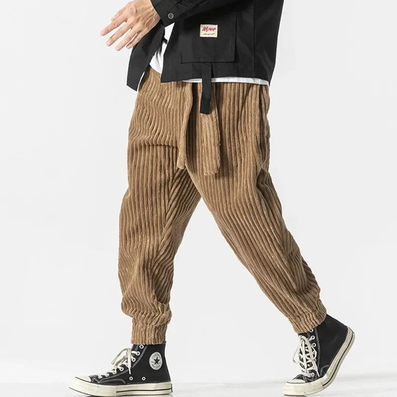 Winter New Japanese Men's Waistband Corduroy Harem Pants