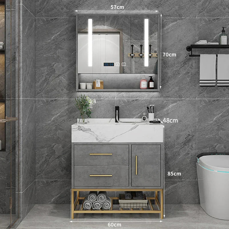 Marble Bathroom Cabinet Combination Solid Wood Intelligent Simple
