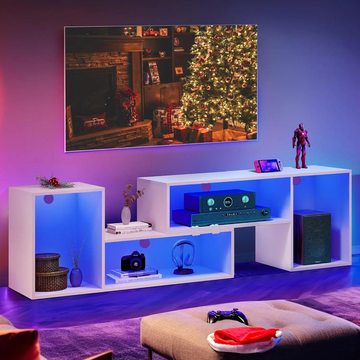 TV cabinet with LED light strip, multifunctional TV