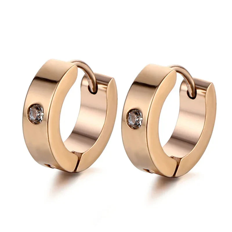 New Trendy Round Hoop Earrings Simple Zircon Stainless