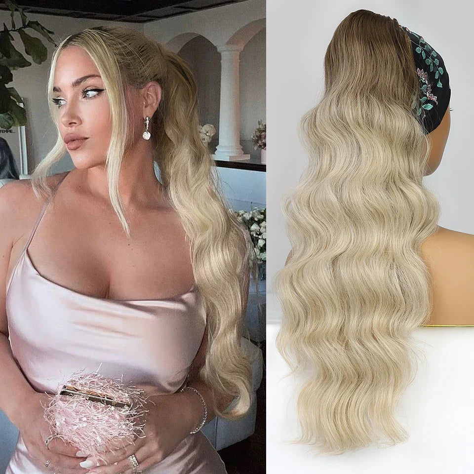 Vigorous Synthetic Long Body Wavy Drawstring Ponytail for