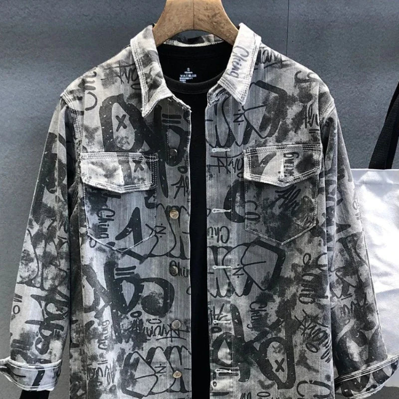 Men's Denim Jacket Long Shirt Wide Shoulders Fashion
