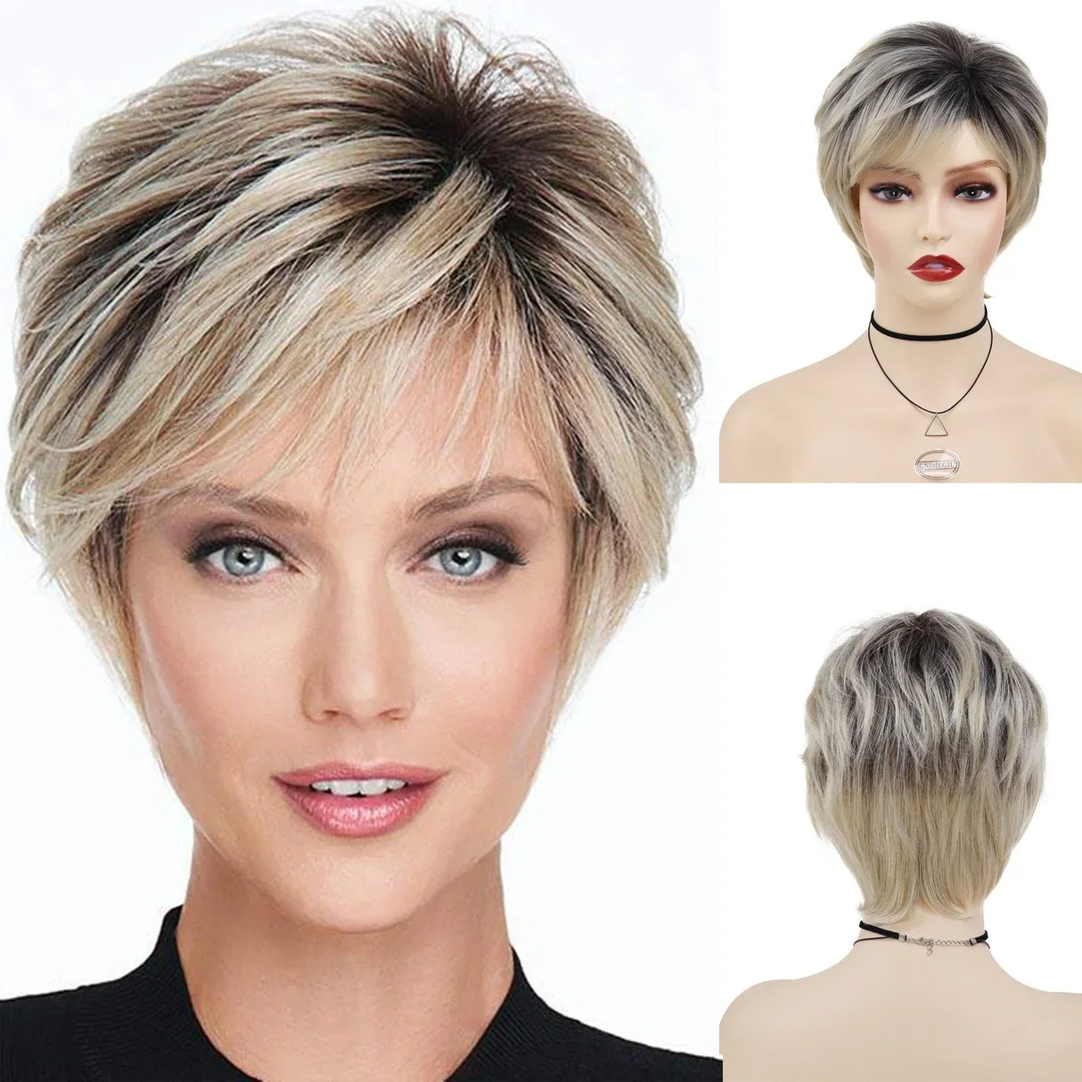 GNIMEGIL Synthetic Short Pixie Cut Wig Women Natural