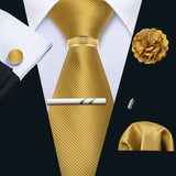 Barry.Wang Silk Mens Tie Hanky Cufflinks Clip Brooch