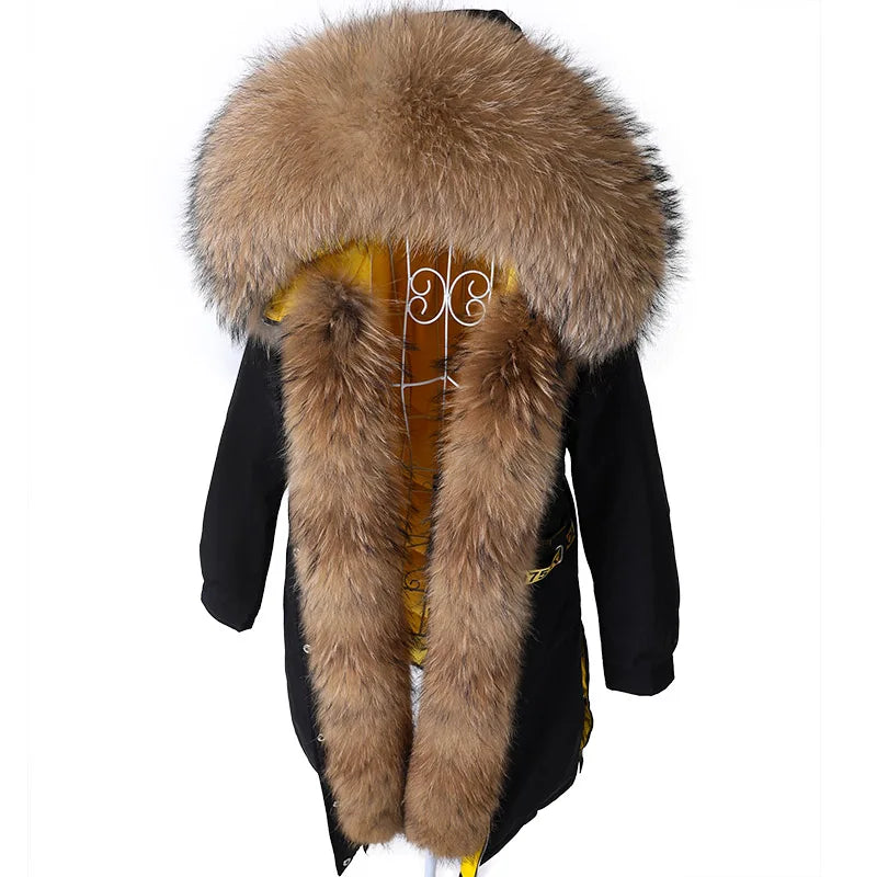 Maomaokong 2022 Real Fur Down Jacket Women Long