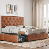 Upholstered Bed Frame with 4 Storage Drawers and