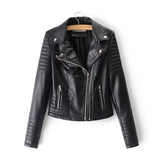 Faux Leather Jacket Women Turndown Collar Pu Motorcycle