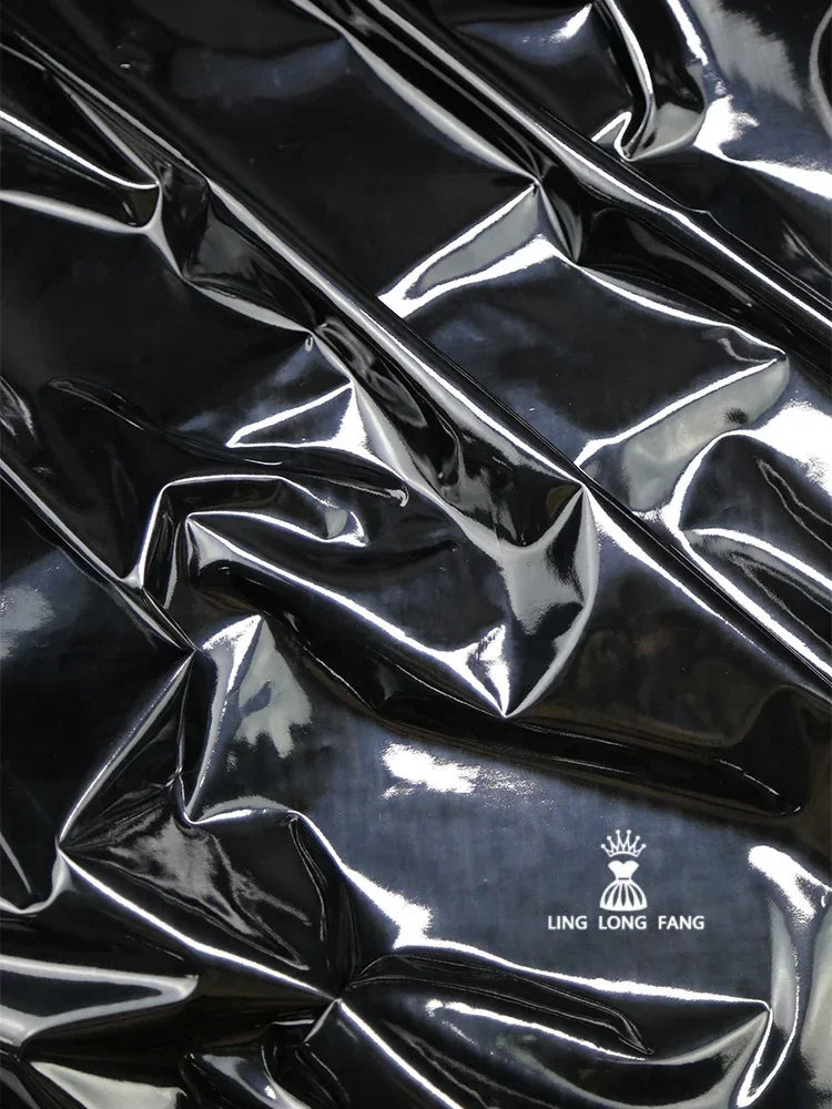 Imitation Leather Fabric Black Mirror Elastic PU Material