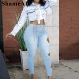 Plus Size Street Asymmetrical Cut Hole Stretchy Skinny