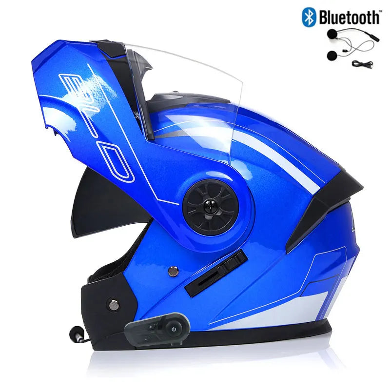 Bluetooth Modular Dual Lens Motorcycle Helmet Safety Downhill Flip Up Helmets Motocross Racing Full Face Casco Moto DOT Approved