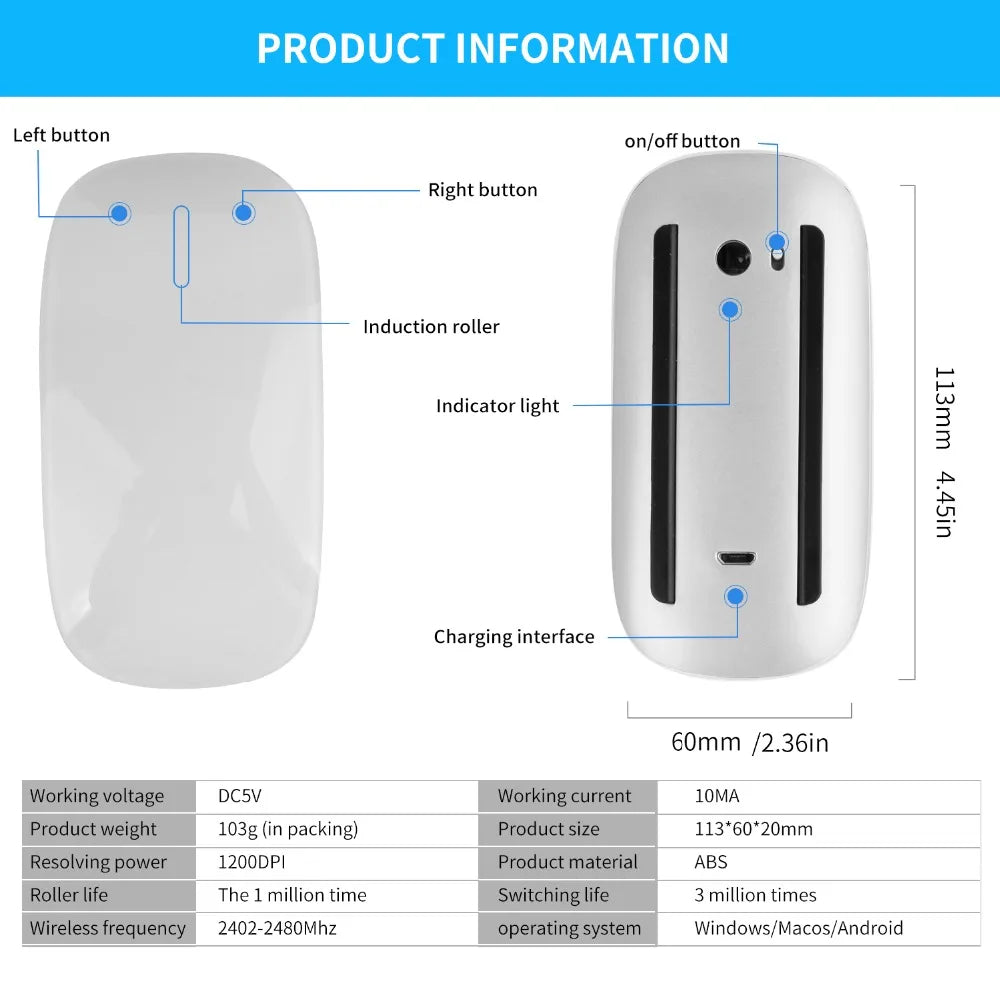 Bluetooth Wireless Mouse Arc Touch Magic Mice Ergonomic